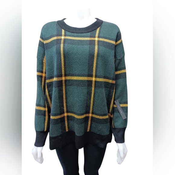 Tahari NWT Green Checkered Plaid Knit Sweater Size 1X - Picture 1 of 8
